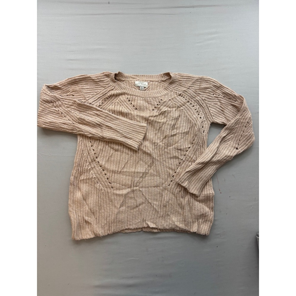 Lucky Brand Womens Pink Pointelle Knit Raglan Long Sleeve Crewneck Sweater M